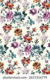 Abstract solid vector textile design, arrangement with three-tones big roses flower, all-over seamless pattern with Tosca, pink, and orange tone color illustration digital image printing factory