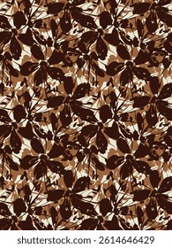 Abstract solid vector textile design, arrangement with medium silhouette block simple flower, all-over seamless pattern with brown and cream tone color illustration, digital image printing factory