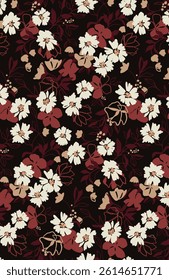 Abstract solid vector textile design, arrangement with monochrome medium hibiscus flower, full all-over seamless pattern with brown and white tone color illustration, digital image printing factory