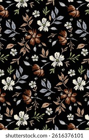 Abstract solid vector textile design, arrangement with monochrome medium simple a hibiscus flower, all-over seamless pattern with black and brown color illustration, digital image printing factory