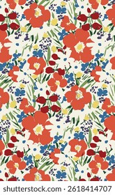 Abstract solid vector textile design, arrangement with multicolored big and small hibiscus flower, all-over seamless pattern with orange and yellow tone color illustration, digital image printing