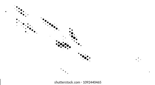Abstract Solomon Islands map. Vector halftone territory plan. Cartographic pixelated concept. Schematic Solomon Islands map is constructed with regular circle element matrix.
