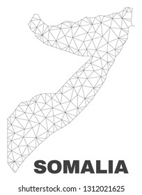 Abstract Somalia map isolated on a white background. Triangular mesh model in black color of Somalia map. Polygonal geographic scheme designed for political illustrations.