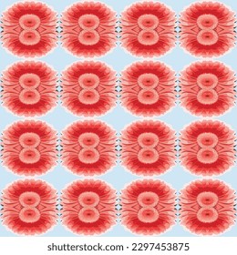 Abstrakte und raffinierte Blumenmuster, inspiriert von Blutzellen und Pinkushion-Blumen auf blauem und weißem Hintergrund, geeignet für moderne Schreibwaren und Heimprodukte.