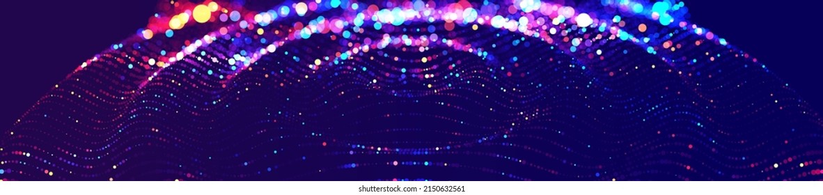 Abstract Sound Background. Dynamic Music Light Flow. Blurred Neon Particles Lights Effect. Music Sound Wave Visualization. Abstract Vector Background.