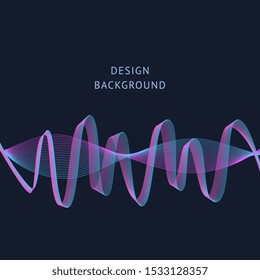 Abstract sound equaliser background with colorful blue and purple wave lines of music amplitude change, audio track frequency motion wallpaper with text template - vector illustration