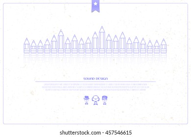 abstract sound equalizer over paper texture. vector sound designer logotype template. music label or musical event poster design. acoustic vibration waves sign