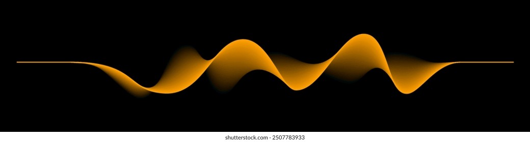 Abstract sound rhythm wave vector illustration. Orange flowing waveform isolated on black background creating vibrant and dynamic visual effect. Modern digital design element.