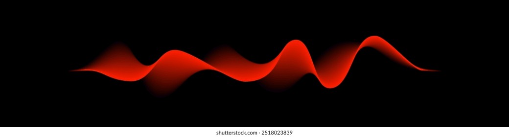 Abstract sound rhythm wave vector illustration. Red flowing waveform isolated on black background creating vibrant and dynamic visual effect. Modern digital design element.