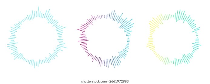 Visualización Abstractas del sonido con colores de neón del arco iris en forma radial. Diseño de Vector moderno perfecto para música, fiesta o temas tecnológicos.