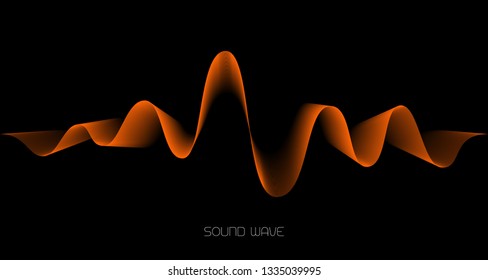 Abstract sound wave background. Orange wave on black. Stock vector illustration.