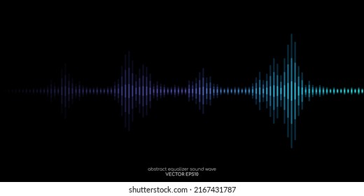 Abstract sound wave equalizer stripe lines blue green light isolated on black background. Vector illustration in concept music, sound, technology.