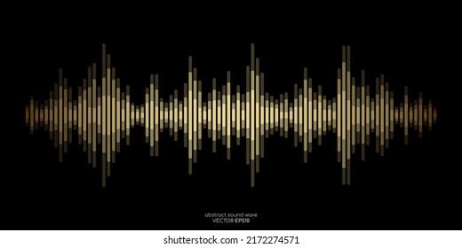Abstract sound wave equalizer stripe lines gold isolated on black background. Vector illustration luxury style in concept music, sound, technology. svg