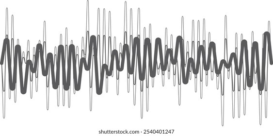 Onda sonora abstrata fluindo através do espaço, visualizada com uma linha em negrito sobre um padrão de onda mais leve, criando uma sensação de movimento e ritmo