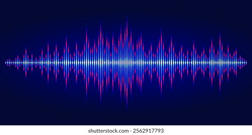 Abstract sound wave graphic symbol. Glowing gradient digital music equalizer illustration, voice frequency visualization.