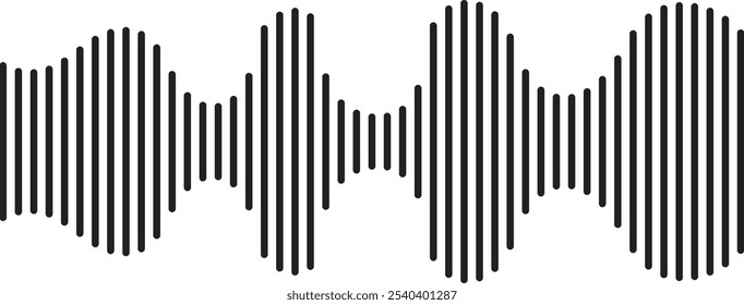 Ilustración Abstractas de ondas sonoras con líneas de Vertical de diferentes anchos que simbolizan los niveles y frecuencias de audio, perfecto para proyectos multimedia y de entretenimiento