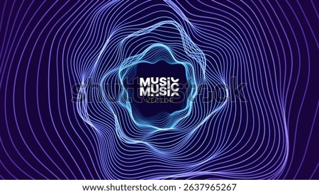 Abstract Sound Wave Lines Forming a Circular Tunnel Frame, Blue and Violet Color Gradient on Dark Background. Music or Digital Art Concept. Vector Illustration.