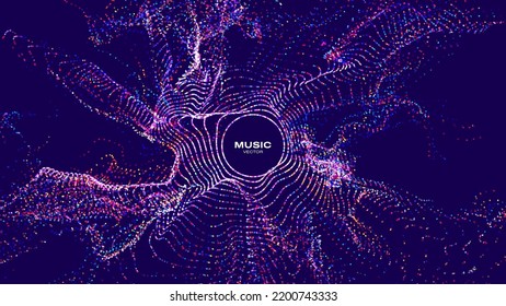 Abstract Sound Wave Round Frame Background. Dynamic Music Wavy Lines Flow. Digital Equalizer. Round Sound Data Visualization. Abstract Vector Background.