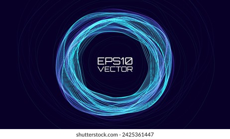 Abstract Sound Wave Round Frame Background. Dynamic Music Wavy Lines Flow. Digital Equalizer. Round Sound Data Visualization. Abstract Vector Background.