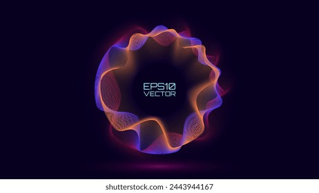 Abstract Sound Wave Round Frame Background. Dynamic Music Wavy Lines Flow. Digital Equalizer. Round Sound Data Visualization. Abstract Vector Background.