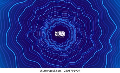 Abstract Sound Wave Round Frame Background. Dynamic Music Wavy Lines Flow. Digital Equalizer. Round Sound Data Visualization. Abstract Vector Background.