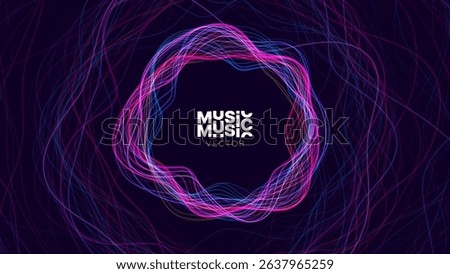 Abstract Sound Wave Round Frame Background. Dynamic Music Wavy Lines Flow. Digital Equalizer. Round Sound Data Visualization. Abstract Vector Background.