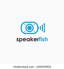 Abstract sound wave speaker fish logo icon vector template on white background