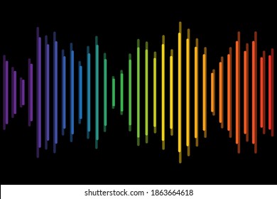 Abstract sound wave stripe lines colourful equalizer isolated on black background. Music waves, gradient color background. LGBT Pride concept.Vector illustration. EPS10