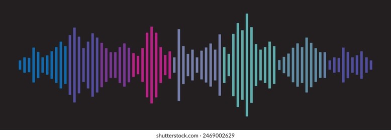 Abstrakte Klangwellen-Streifenlinien farbenfroher Gradientenentzerrer, isoliert auf transparentem Hintergrund in Konzeptmusik, Sound, Technik.