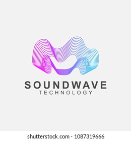 Abstract sound wave technology logo. Vector design with line art.