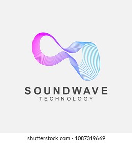 Abstract sound wave technology logo. Vector design with line art.