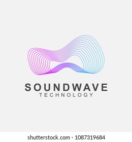Abstract sound wave technology logo. Vector design with line art.