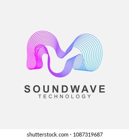 Abstract sound wave technology logo. Vector design with line art.