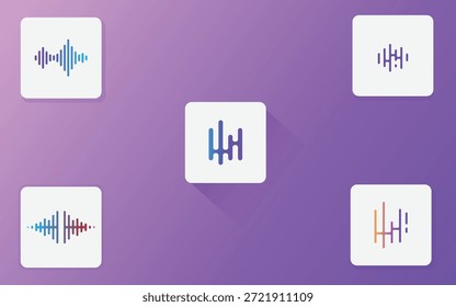 Conjunto de coleção de vetores de onda de som abstrato com frequências de áudio digital colorido. Símbolos geométricos mínimos modernos para produção de música, podcasting, tecnologia e branding de mídia.