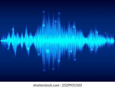 Abstract sound wave vector illustration graphic design blue digital frequency wavelength movement colorful. Captured with bright blue, purple shades on a smooth dark background. Rhythmic wave lines.