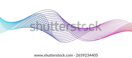 Abstract sound wave vector illustration featuring a modern, colorful gradient of undulating lines perfect for audio technology, music, equalizer displays, and digital communication designs.