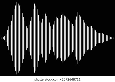 Abstract sound wave visualization created with white lines against a black background, evoking technology, data analysis, and minimalist art.