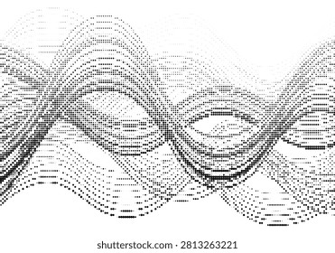 Abstract sound wave visualization, layered halftone dots, rhythmic pattern, science technology theme, futuristic digital art, energetic.