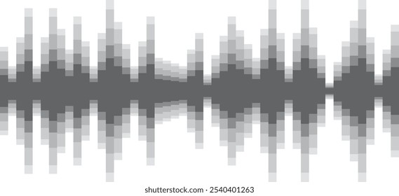 Abstract sound wave visualization made of square pixels, creating a stylish audio spectrum effect on a white background