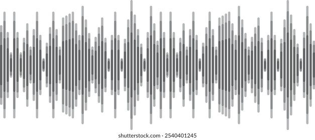 Visualização abstrata da onda sonora com barras verticais representando frequências de áudio, criando uma representação visual do som e da música