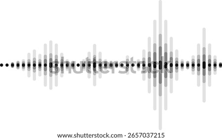 Abstract sound wave visualized through oscillating bars and dots, illustrating the dynamics of digital audio signal processing, music production, and voice communication