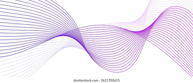 Onda de sonido Abstractas con líneas onduladas en un gradiente púrpura, Ilustración vectorial mínima ideal para fondos, arte digital, diseño de Anuncios, imágenes de música, diseño moderno, tecnología y temas de movimiento.