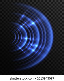 Abstract Sound Wave, Wi-fi Signal. Blue Light Effect. Vector Glowing Ripple