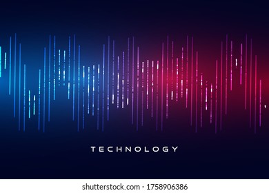 Abstract sound waveform blue & red technology style background design. Audio equalizer. Sound impulse visualization. Vector illustration