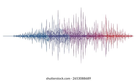 Visualização Abstrata da Forma de Onda de Som Representando a Amplitude da Frequência de Áudio e Padrões de Ritmo Musical no Processamento de Áudio Digital
