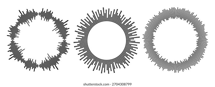 Formas de onda de sonido Abstractas. Conjunto de gráficos de visualizador de audio minimalista moderno Vector. Patrón de forma de onda para música, dictáfono, podcast, mensaje de voz. 