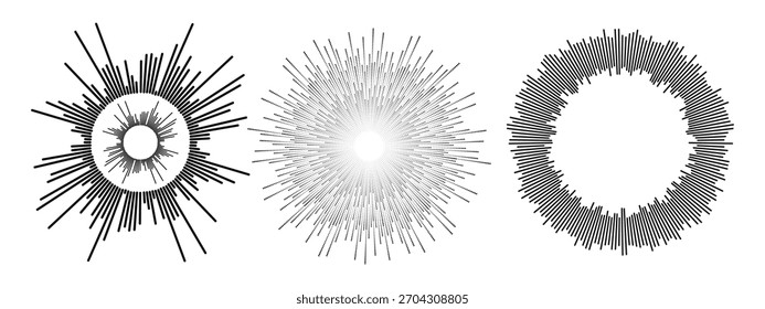 Abstract Sound Waveforms. Modern Minimalist Audio Visualizer Graphics Set Vector. Waveform pattern for music, Dictaphone, podcast, voice message. 