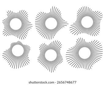  Abstract Sound Wave-Inspired Circular Line Burst Set with Irregular Shapes – Black and White Vector Elements for Audio Visualization, Tech Graphics, Logos, and Modern Design Projects