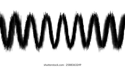 Abstract sound waves, black ink splashes on white background. Vector brush grunge texture