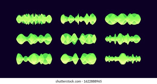 Abstract sound waves. Colorful dynamic visual effect. Floating sound wave in flat design. Voice assistant concept. Microphone, voice and sound recognition, equalizer. Vector illustration. 